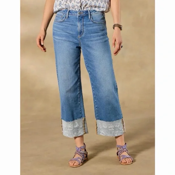 Driftwood Charlee Cuff Jeans Size 28 Floral Embroidered Raw Hem Blue - Picture 1 of 6